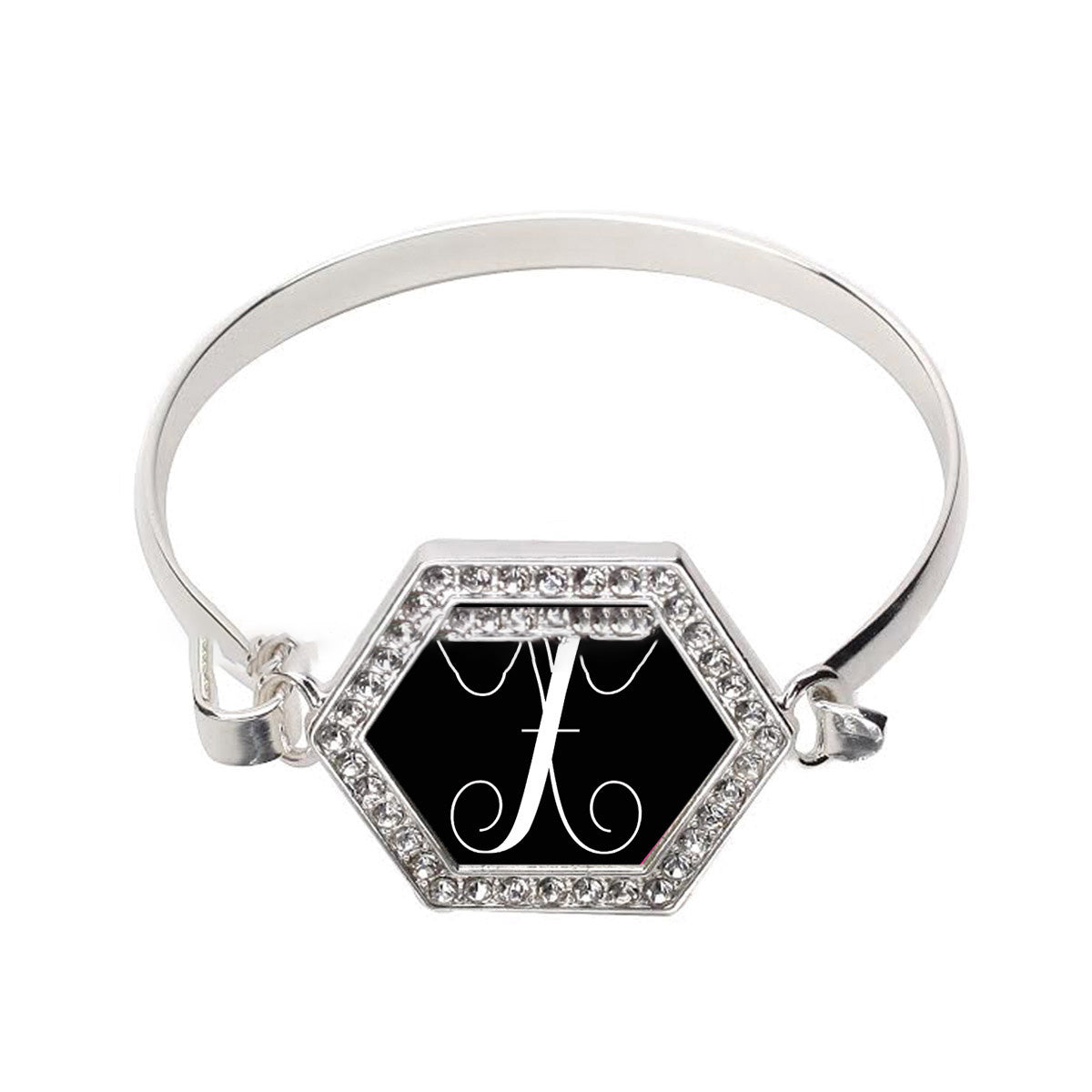 Silver Monogram - X Hexagon Charm Bangle Bracelet