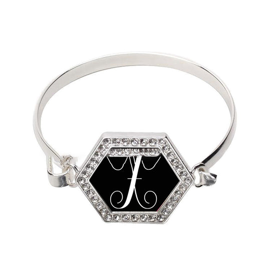 Silver Monogram - X Hexagon Charm Bangle Bracelet