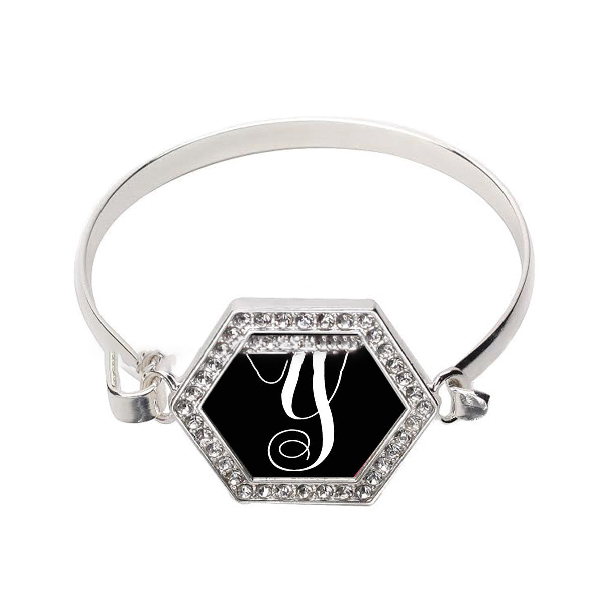 Silver Monogram - Y Hexagon Charm Bangle Bracelet