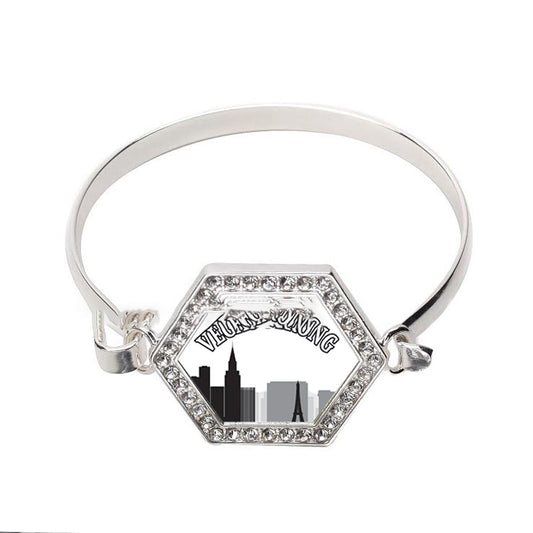 Silver Vegas Strong - Cityscape Hexagon Charm Bangle Bracelet