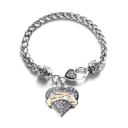 Silver Sonoma Map Pave Heart Charm Braided Bracelet