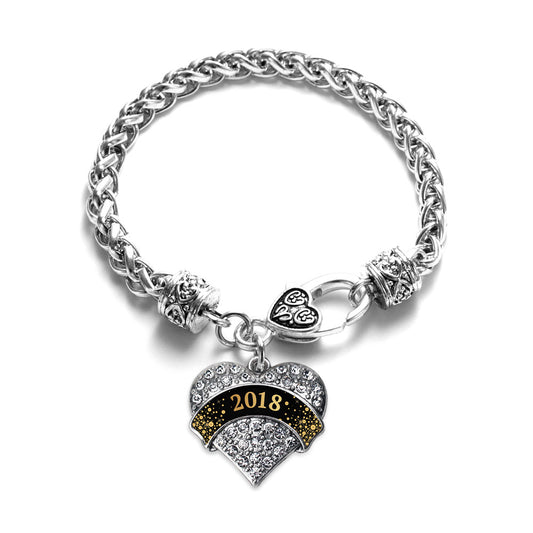 Silver Black and Gold New Year's 2018 Pave Heart Charm Braided Bracelet