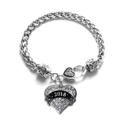 Silver Black and Silver New Year's 2018 Pave Heart Charm Braided Bracelet