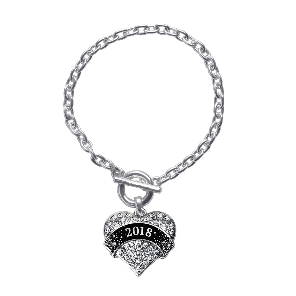 Silver Black and Silver New Year's 2018 Pave Heart Charm Toggle Bracelet