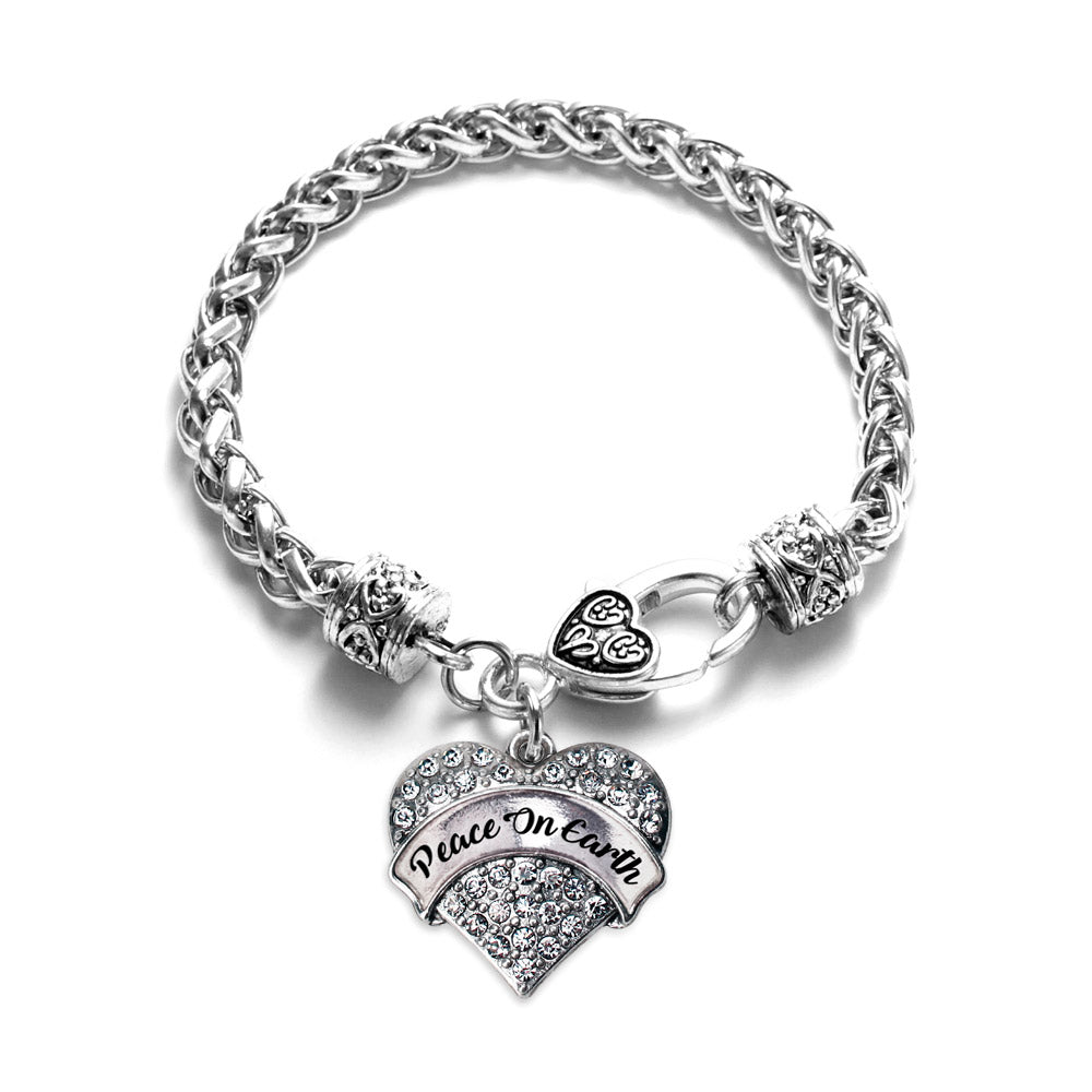 Silver Peace On Earth Pave Heart Charm Braided Bracelet