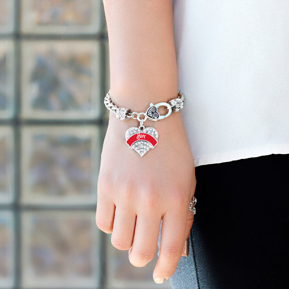 Silver Red Hope Pave Heart Charm Braided Bracelet