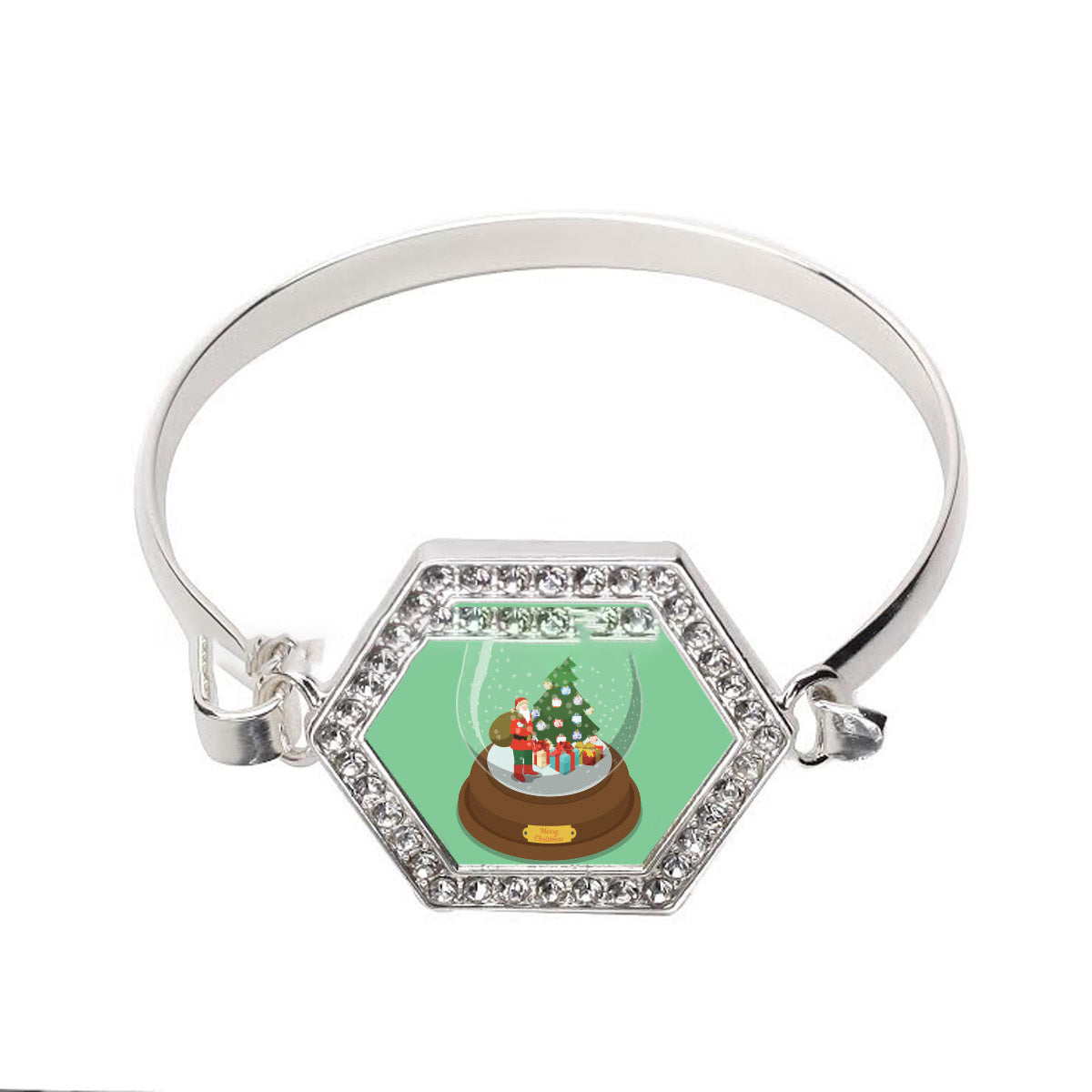 Silver Santa - Snowglobe Hexagon Charm Bangle Bracelet