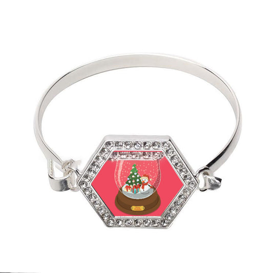 Silver Snowman - Snowglobe Hexagon Charm Bangle Bracelet