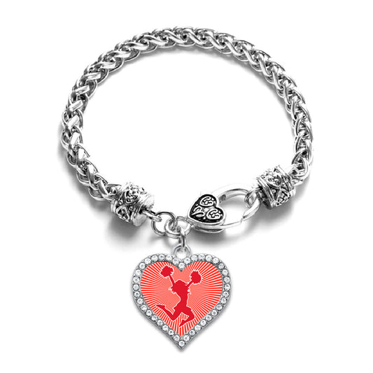 Silver Cheerleader - Red Open Heart Charm Braided Bracelet