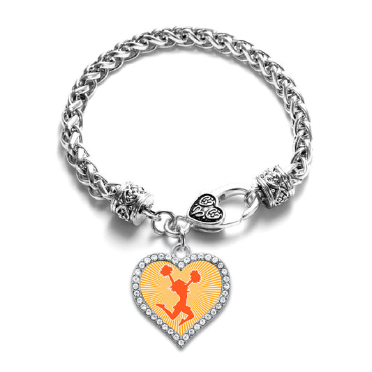 Silver Cheerleader - Orange Open Heart Charm Toggle Bracelet
