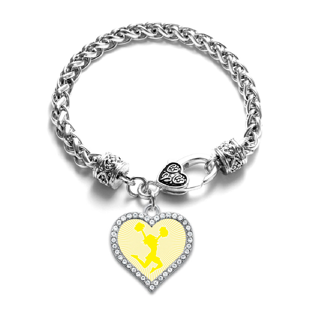 Silver Cheerleader - Yellow Open Heart Charm Braided Bracelet