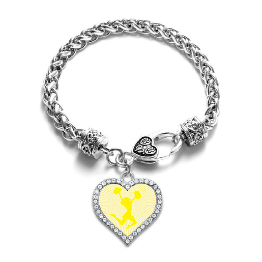 Silver Cheerleader - Yellow Open Heart Charm Toggle Bracelet