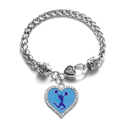 Silver Cheerleader - Blue Open Heart Charm Braided Bracelet