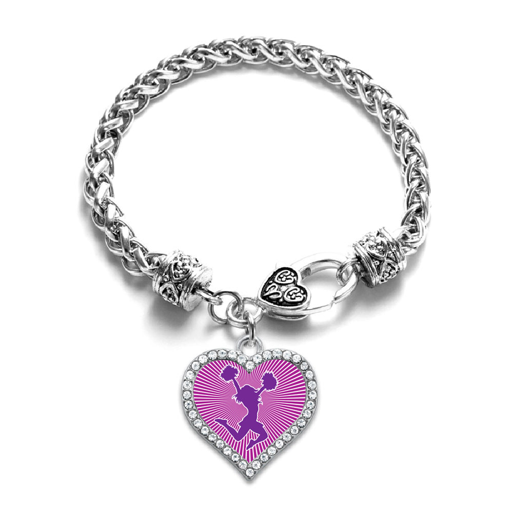Silver Cheerleader - Purple Open Heart Charm Braided Bracelet