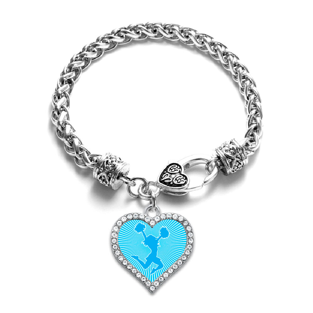 Silver Cheerleader - Light Blue Open Heart Charm Braided Bracelet