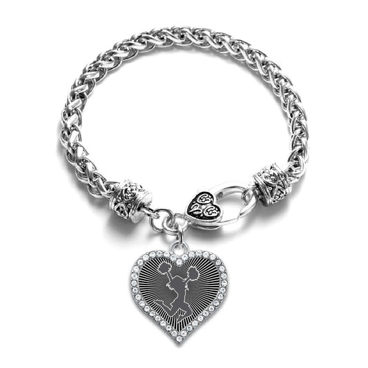 Silver Cheerleader - Black Open Heart Charm Toggle Bracelet