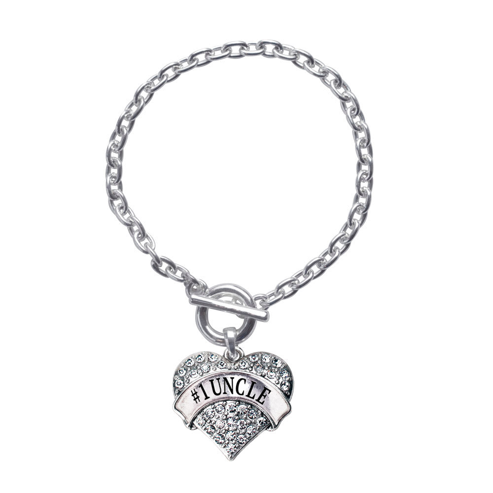 Silver #1 UNCLE Pave Heart Charm Toggle Bracelet