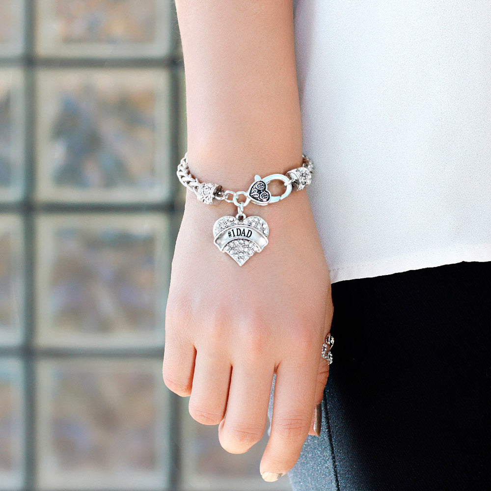Silver #1 DAD Pave Heart Charm Braided Bracelet