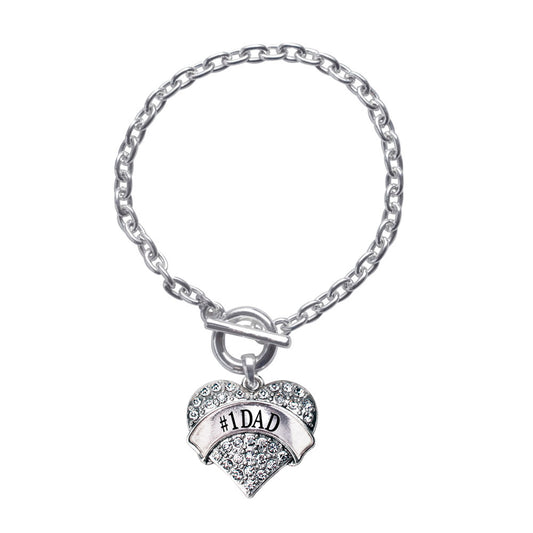Silver #1 DAD Pave Heart Charm Toggle Bracelet