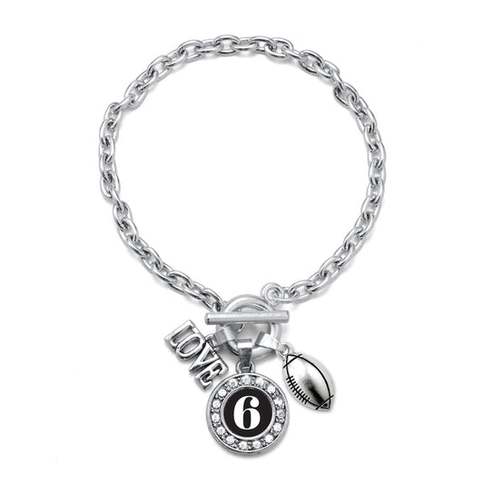 Silver Football - Sports Number 6 Circle Charm Toggle Bracelet