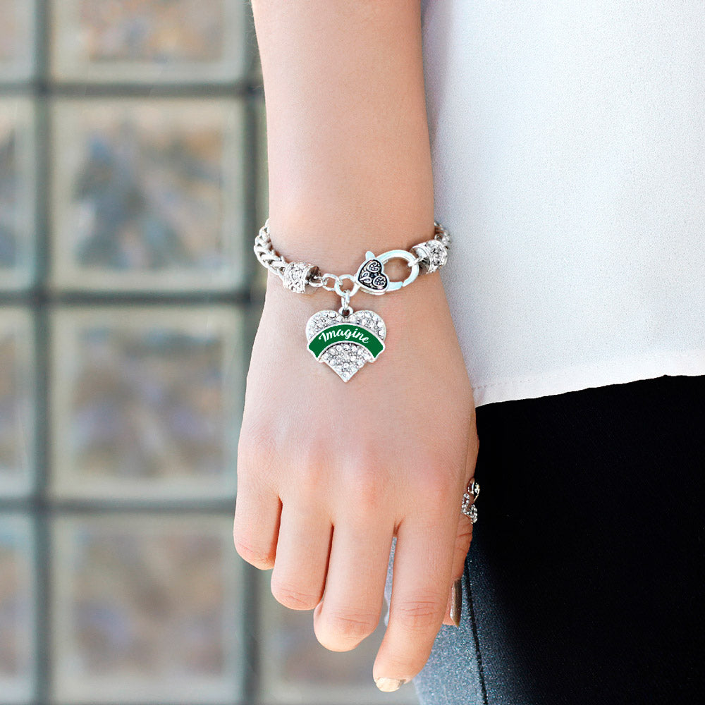 Silver Green Imagine Pave Heart Charm Braided Bracelet