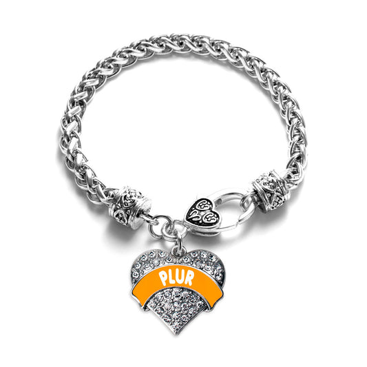 Silver Orange PLUR Pave Heart Charm Braided Bracelet