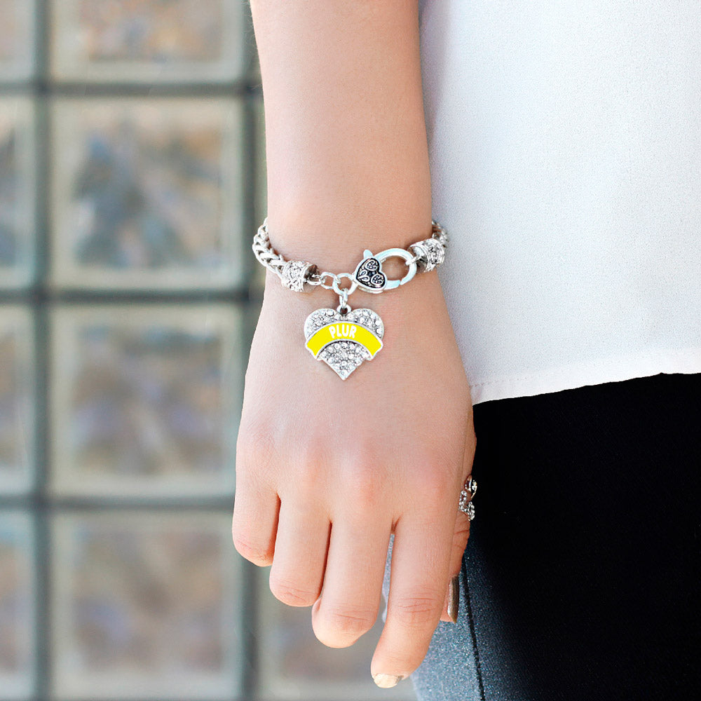 Silver Yellow PLUR Pave Heart Charm Braided Bracelet