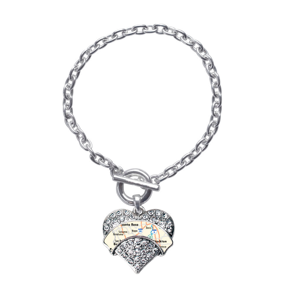 Silver Sonoma Map Pave Heart Charm Toggle Bracelet