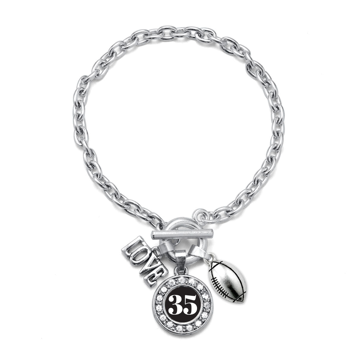 Silver Football - Sports Number 35 Circle Charm Toggle Bracelet