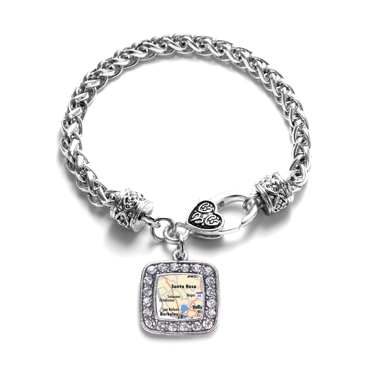 Silver Sonoma Map Square Charm Braided Bracelet