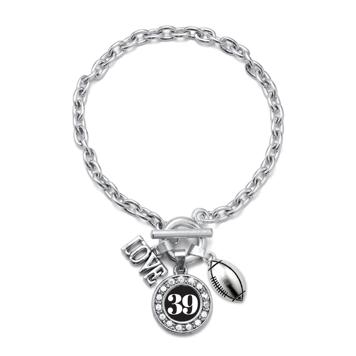 Silver Football - Sports Number 39 Circle Charm Toggle Bracelet