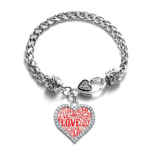 Silver Love Pattern Open Heart Charm Toggle Bracelet