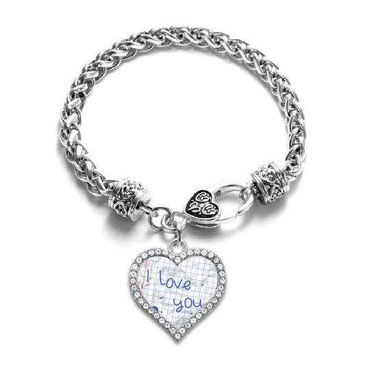 Silver I Love You Note Open Heart Charm Toggle Bracelet