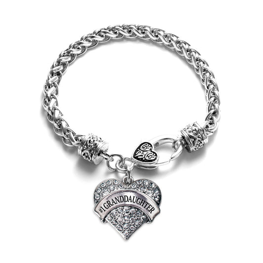 Silver #1 Granddaughter Pave Heart Charm Braided Bracelet