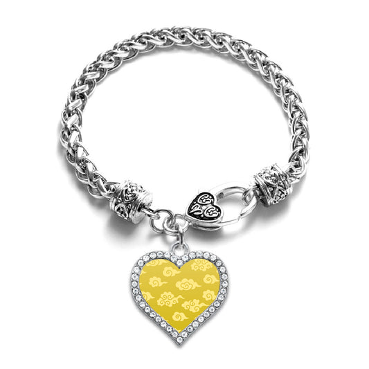 Silver Yellow Chinese New Year Cloud Pattern Open Heart Charm Toggle Bracelet