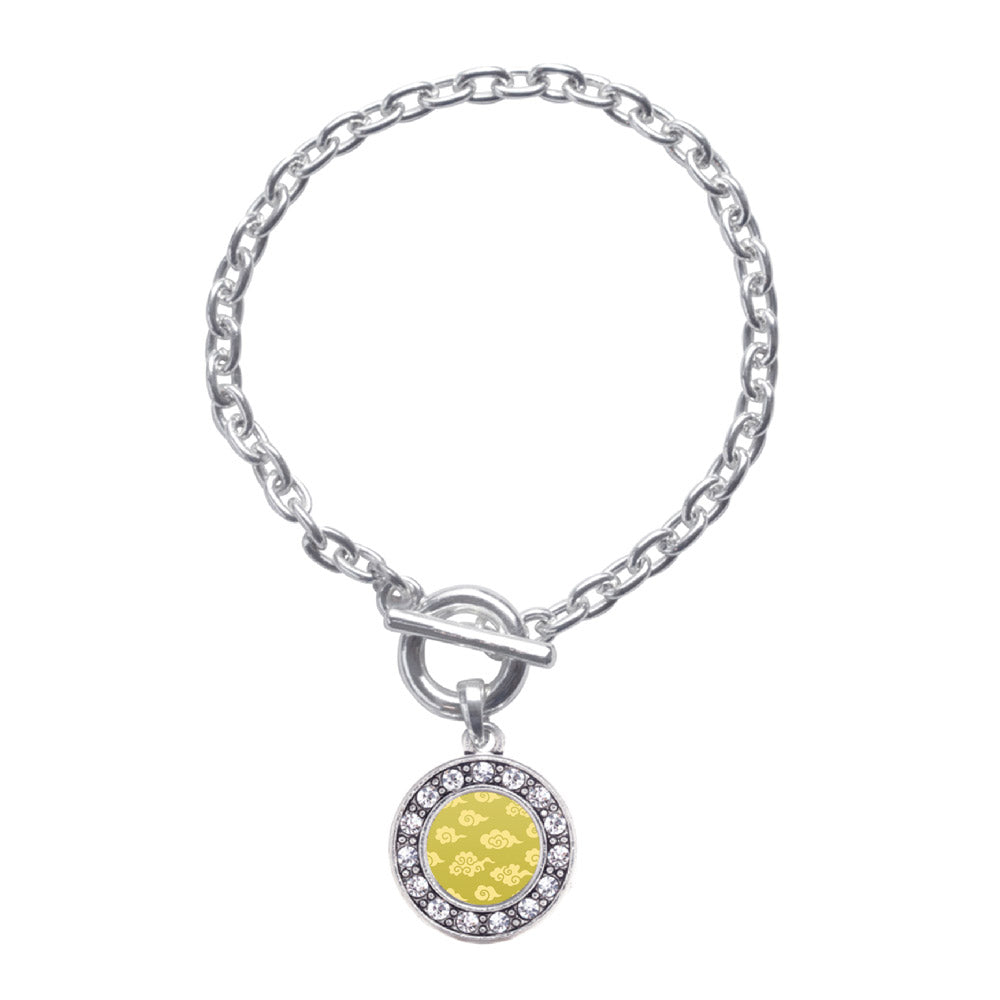 Silver Yellow Chinese New Year Cloud Pattern Circle Charm Toggle Bracelet