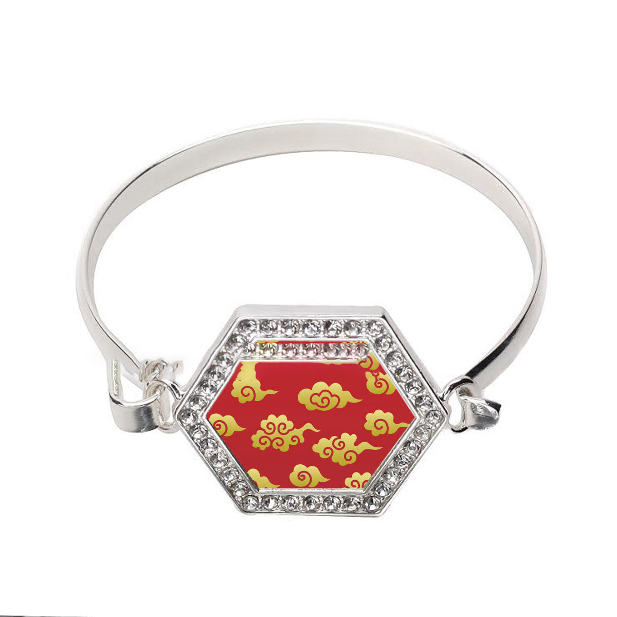 Silver Gold Chinese New Year Cloud Pattern Hexagon Charm Bangle Bracelet