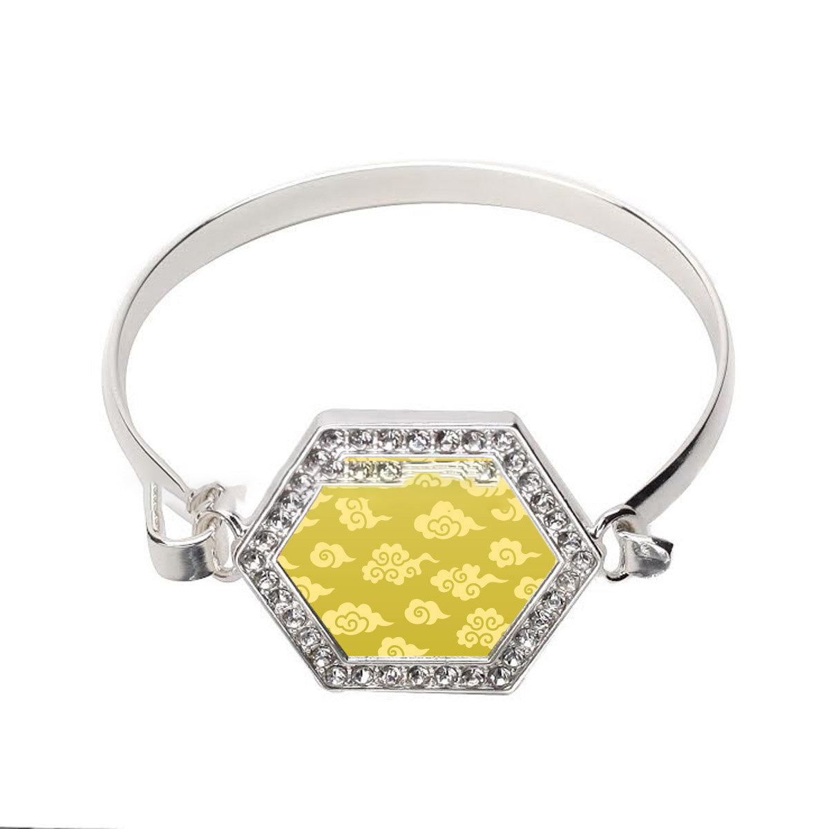 Silver Yellow Chinese New Year Cloud Pattern Hexagon Charm Bangle Bracelet