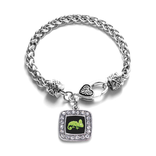 Silver Chameleon Square Charm Braided Bracelet