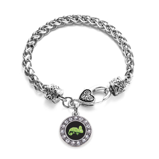 Silver Chameleon Circle Charm Braided Bracelet
