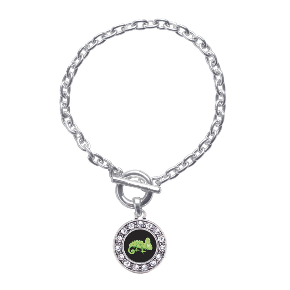 Silver Chameleon Circle Charm Toggle Bracelet