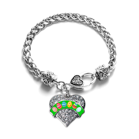 Silver Easter Eggs Pave Heart Charm Braided Bracelet