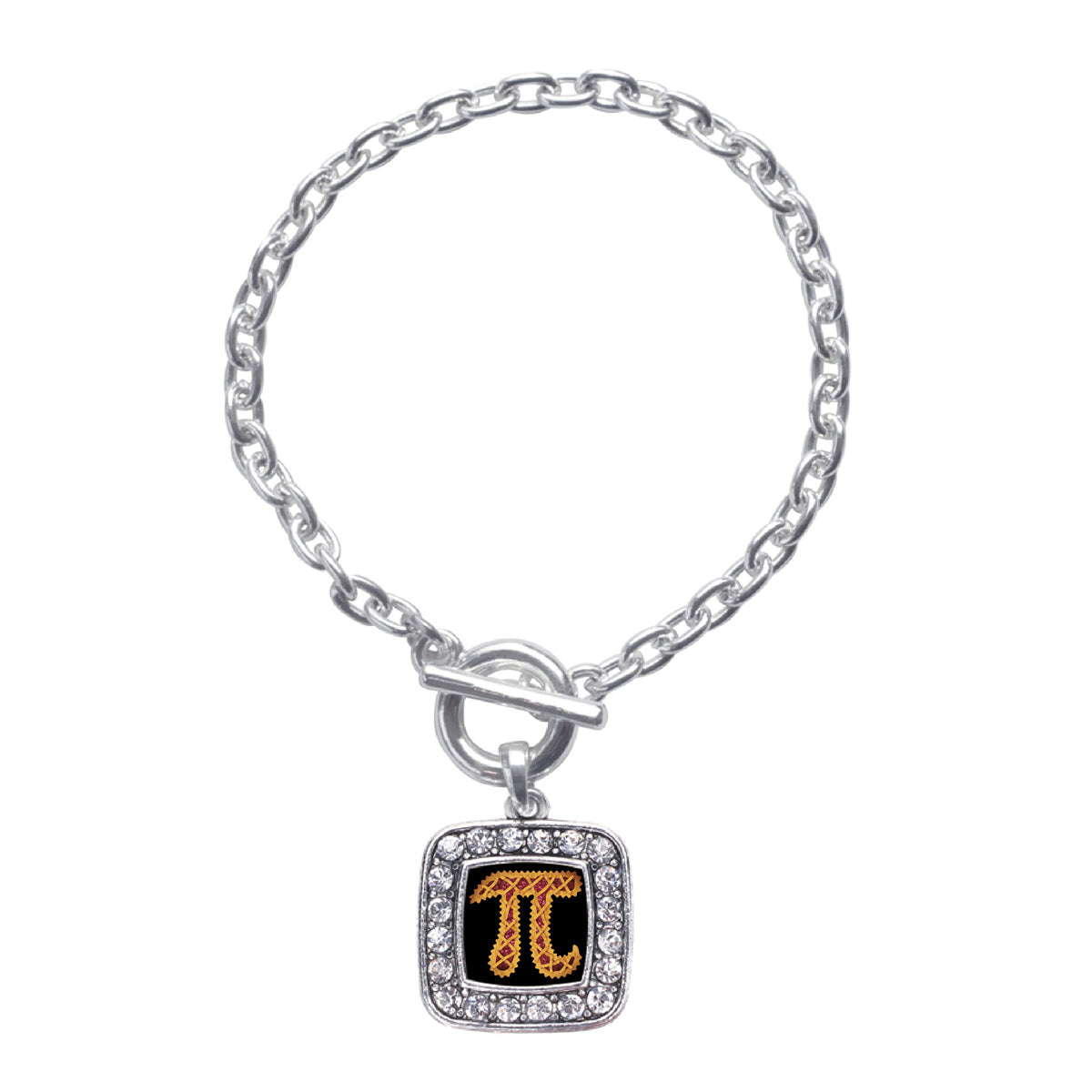 Silver Pi Square Charm Toggle Bracelet