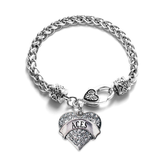 Silver ACES Pave Heart Charm Braided Bracelet