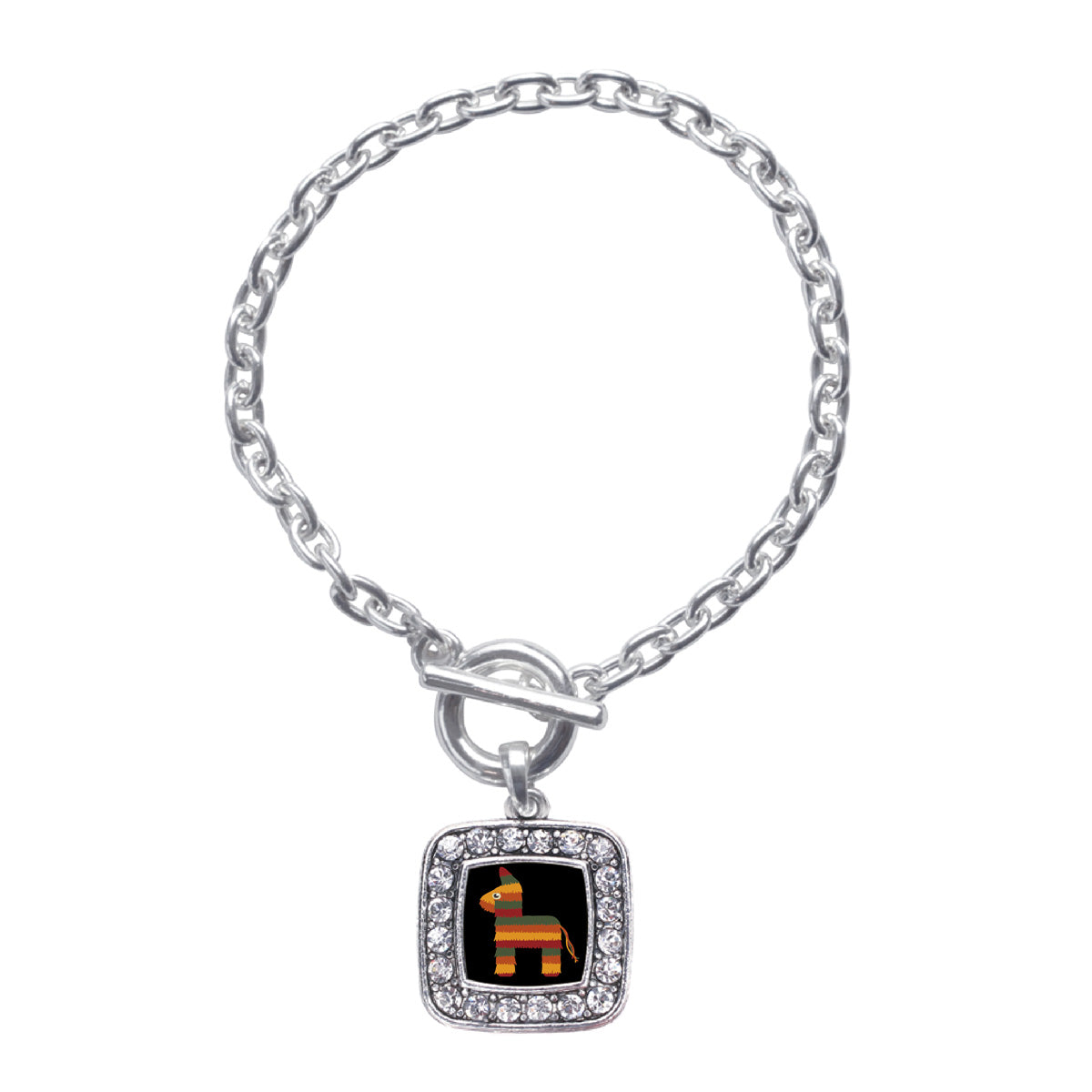 Silver Cute Piñata Square Charm Toggle Bracelet
