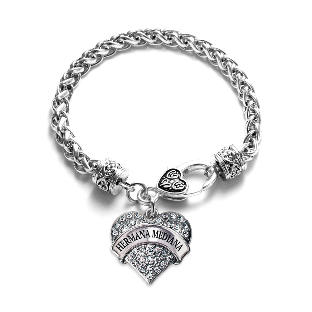Silver Hermana Mediana Pave Heart Charm Braided Bracelet