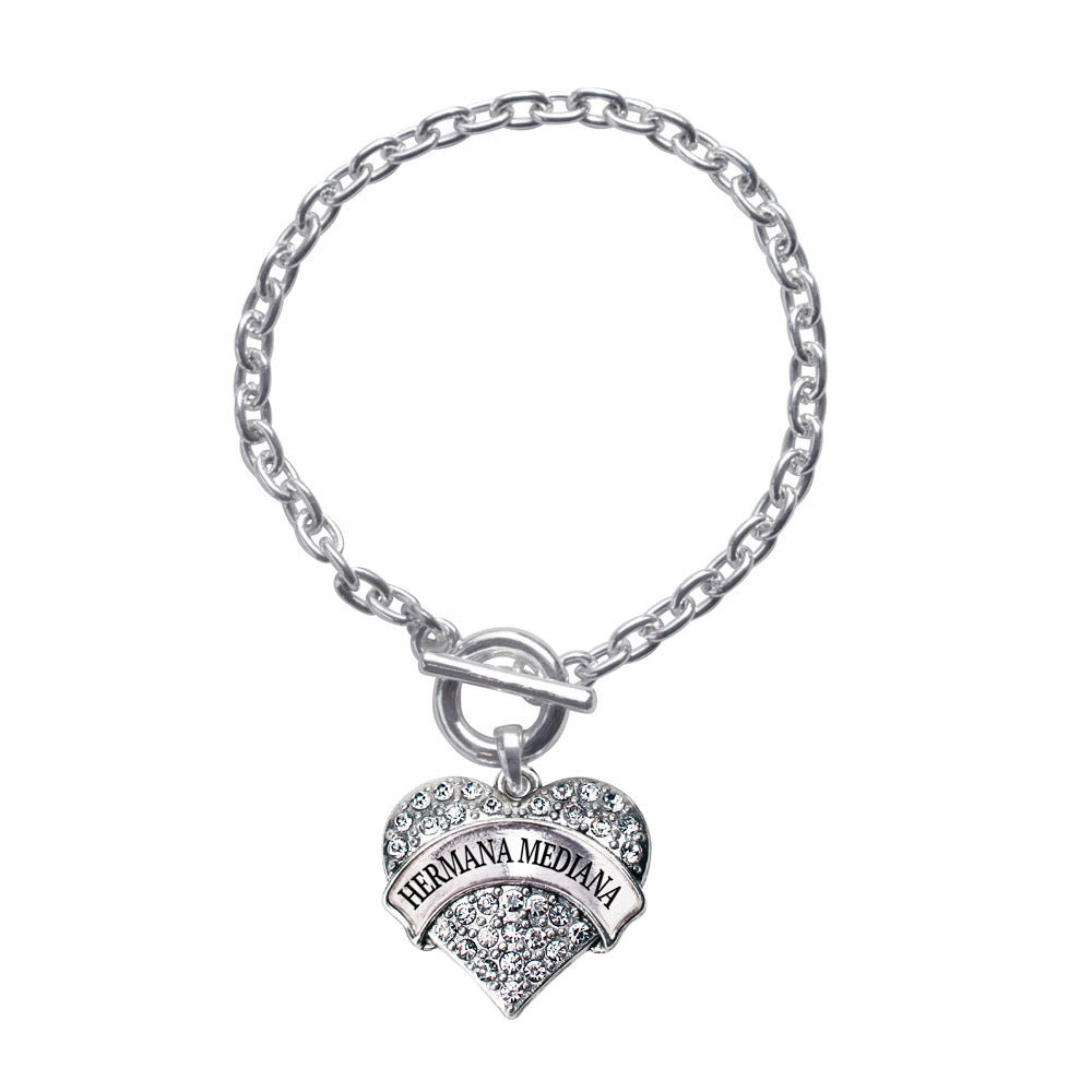 Silver Hermana Mediana Pave Heart Charm Toggle Bracelet