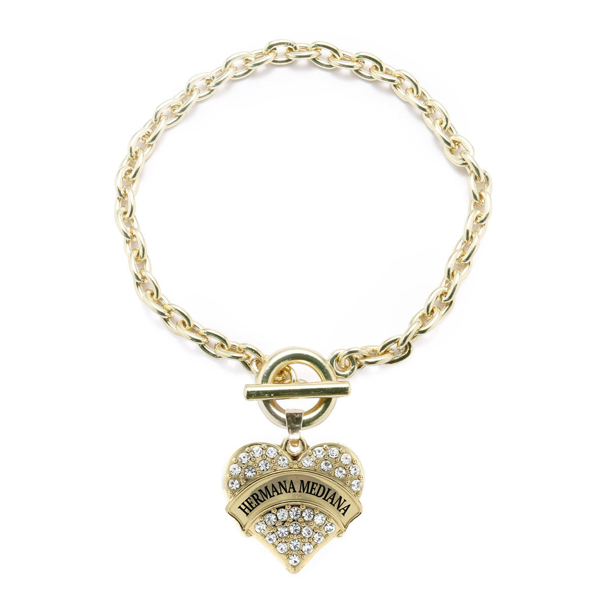 Gold Hermana Mediana Pave Heart Charm Toggle Bracelet