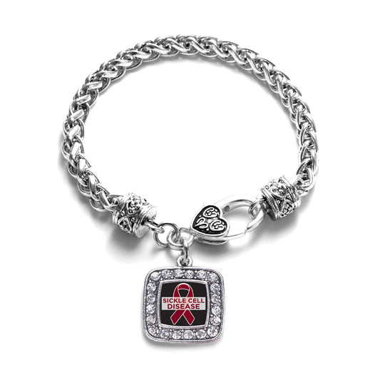 Silver Sickle Cell Support Square Charm Braided Bracelet