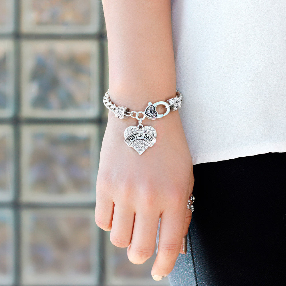 Silver Foster Dad Pave Heart Charm Braided Bracelet